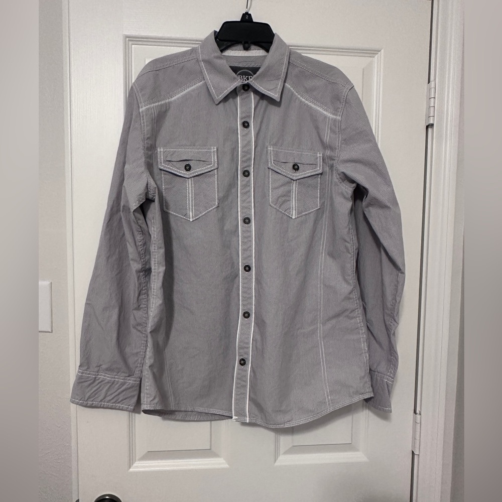 Grey stripped button down Buckle shirt